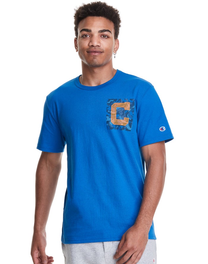 Champion Mens T-Shirt NZ - Heritage Camo Cross Stitch C Logo Blue ( 4936-JUXHP )